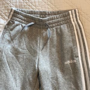 Gray joggers with white stripe